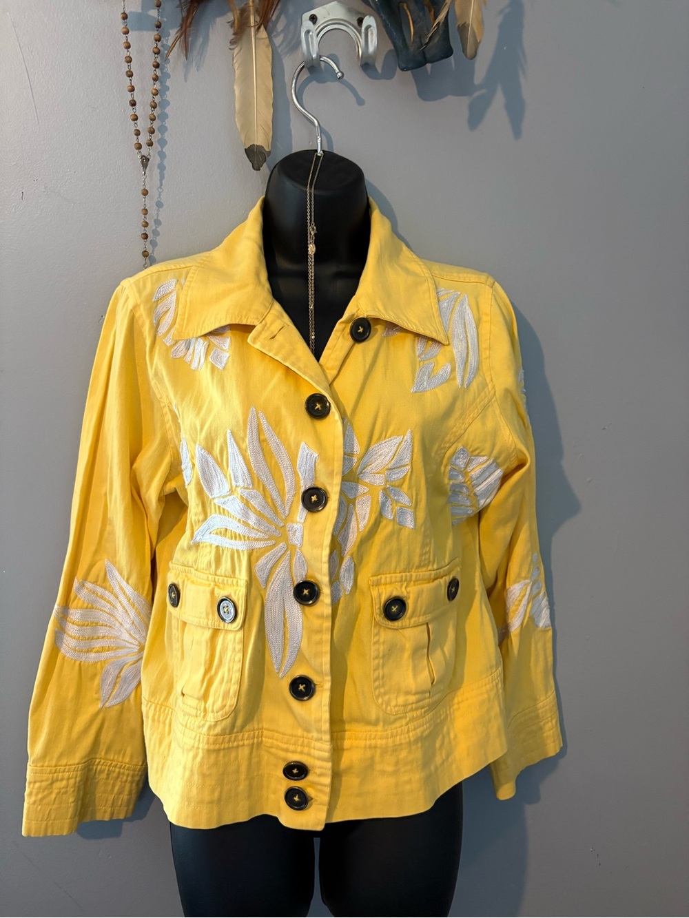 Yellow Embroidered Utility Jacket - Women's